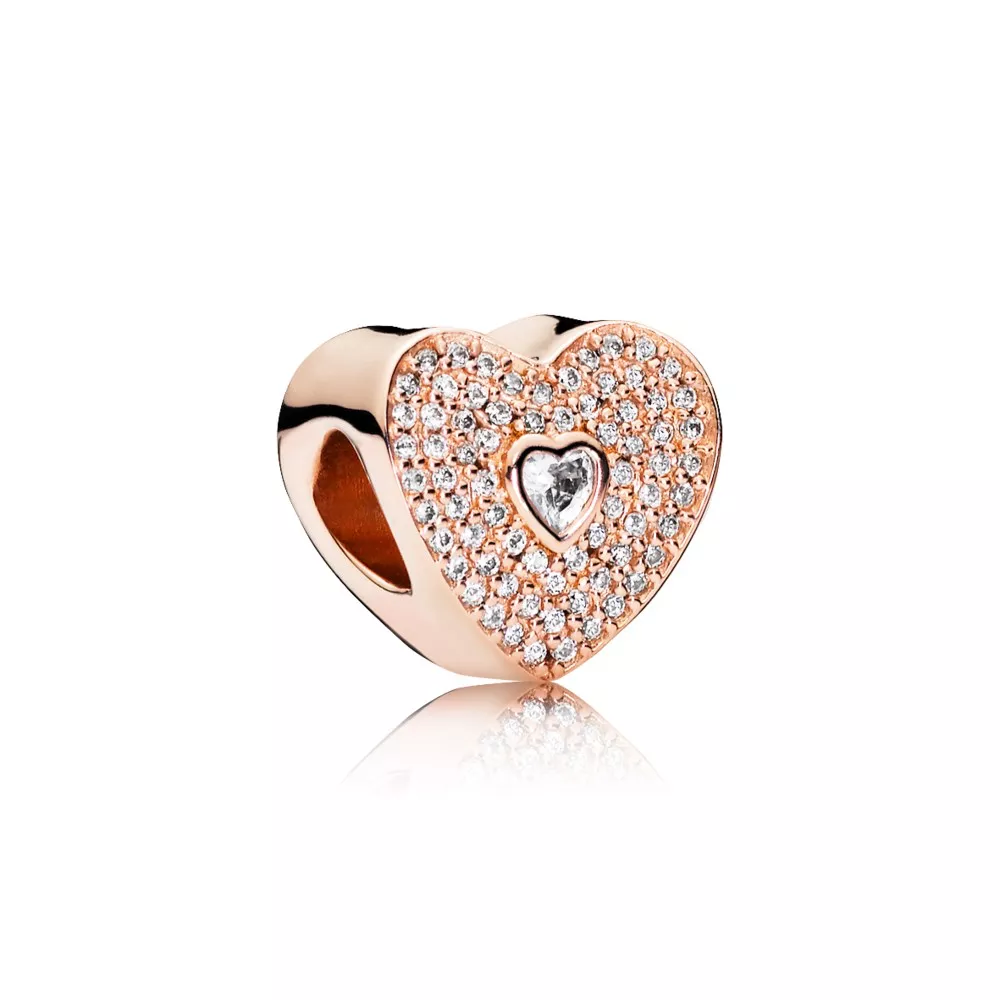 charm pandora rosê elegante coração 781555cz