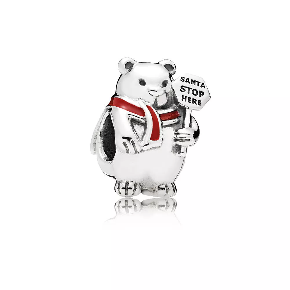 Charm PANDORA Urso Polar Natalino - "Papai Noel parou aqui" - 796466EN39