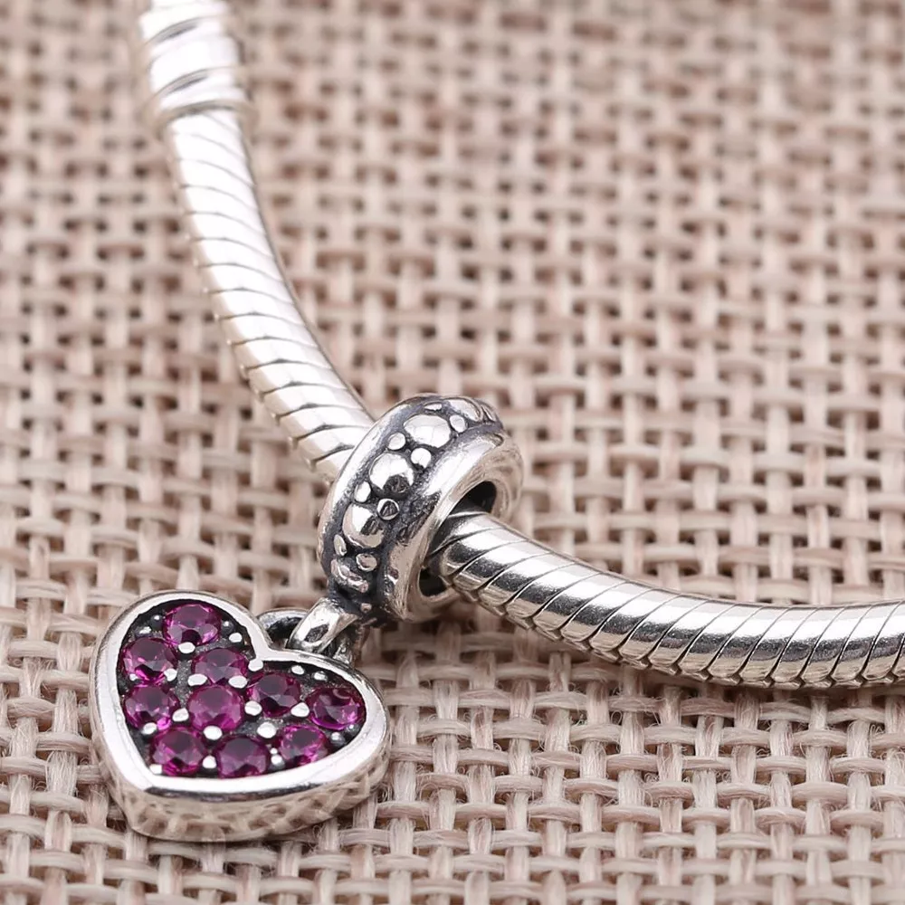 Charm PANDORA De Prata Pendente Coração De Pavê Vermelho