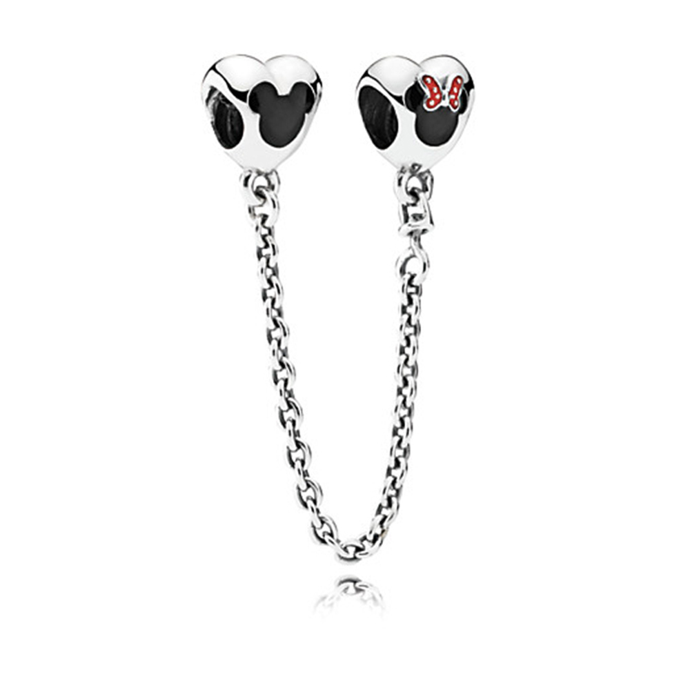 corrente de segurança pandora de prata disney mickey e minnie mouse