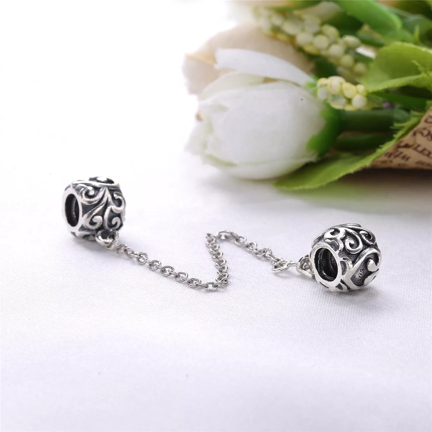 Corrente De Segurança Pandora de prata Folhas