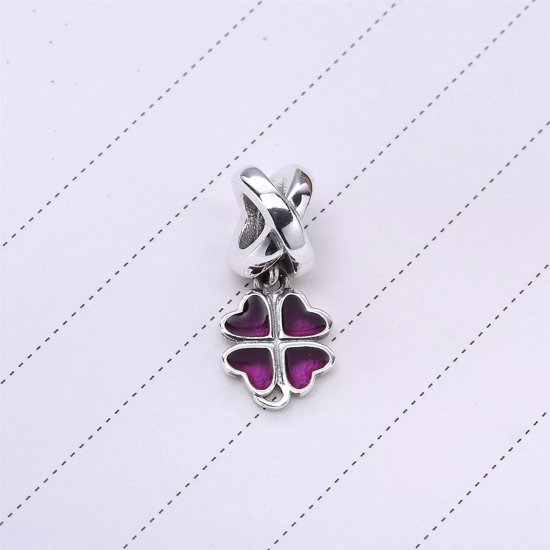 Four-leaf clover silver dangle with pink enamel - 790572EN07