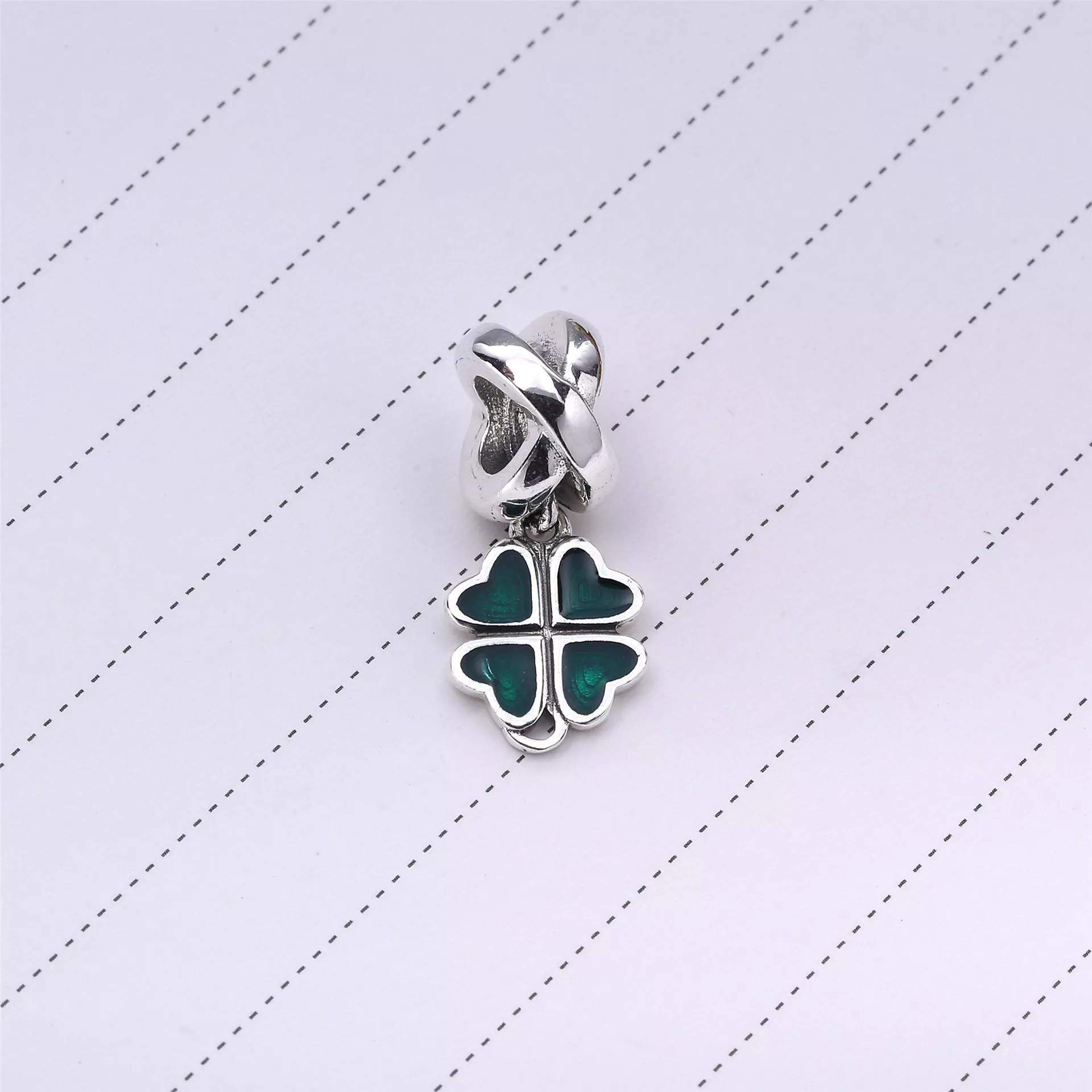 Four-leaf clover silver dangle with pink enamel - 790572EN07