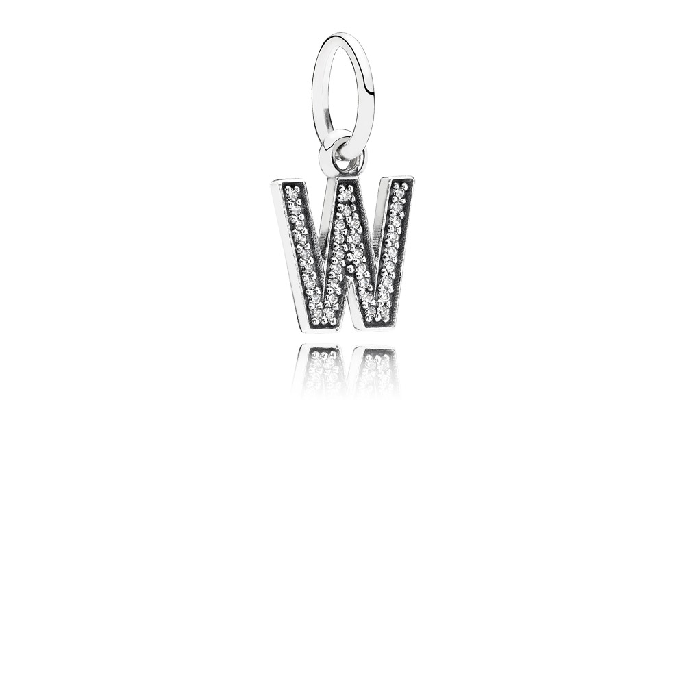 pingente pandora de prata brilhante letra w 791335cz