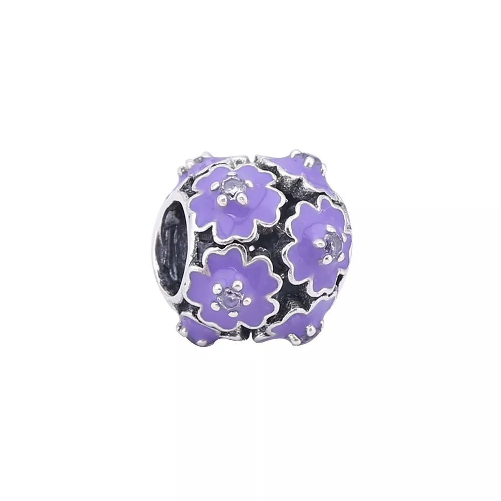 Charm berloques Pandora de prata Flor roxa