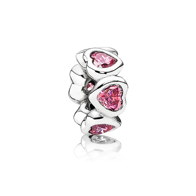 separador pandora de prata corações de zircônias rosa 791252czs