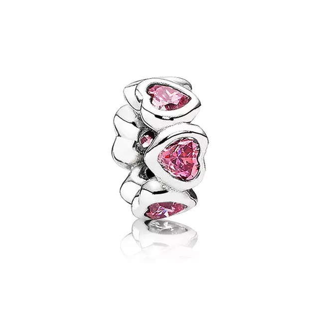 Separador PANDORA de Prata Corações de Zircônias Rosa - 791252CZS