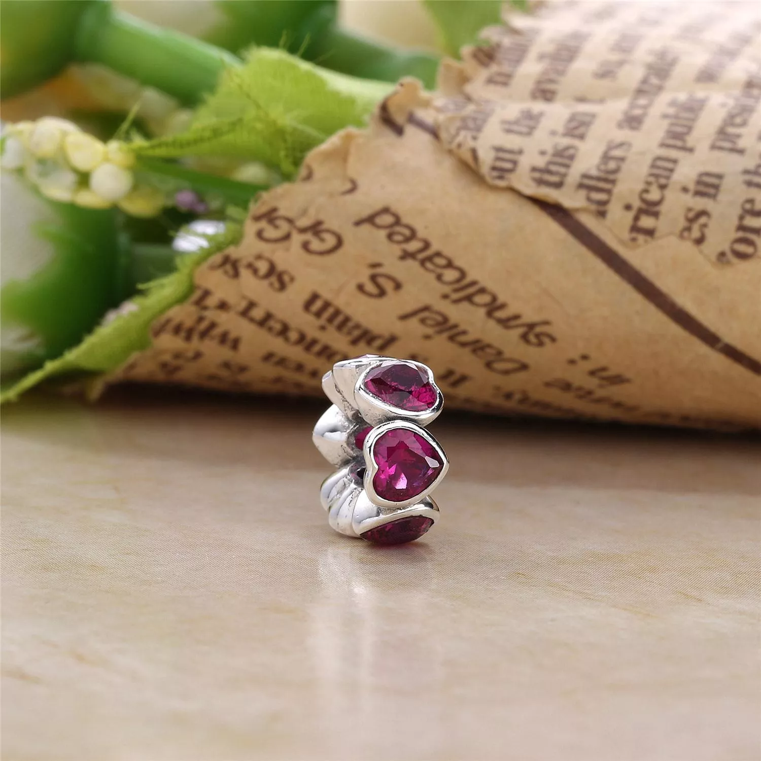 Separador PANDORA de Prata Corações de Zircônias Rosa - 791252CZS