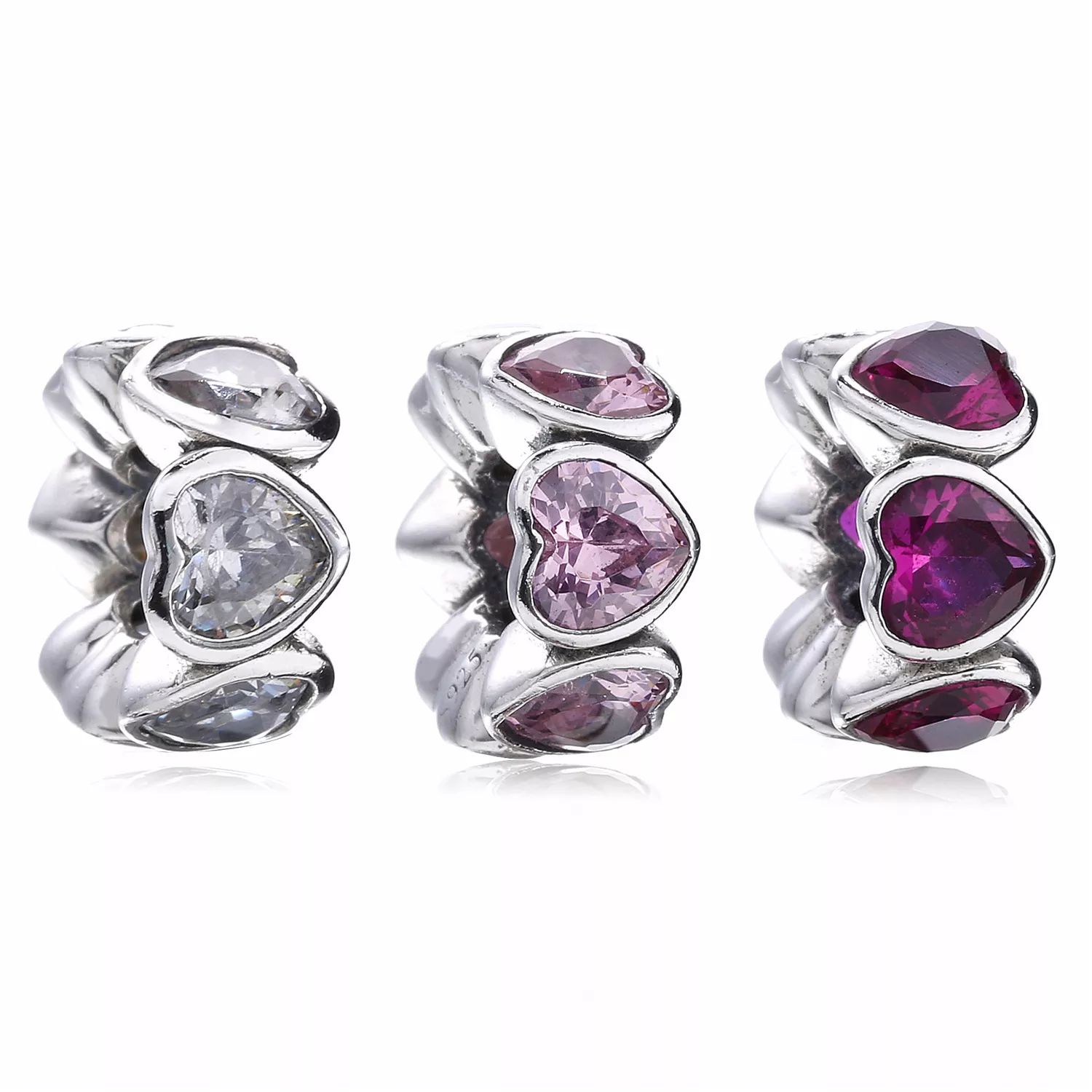 Separador PANDORA de Prata Corações de Zircônias Rosa - 791252CZS