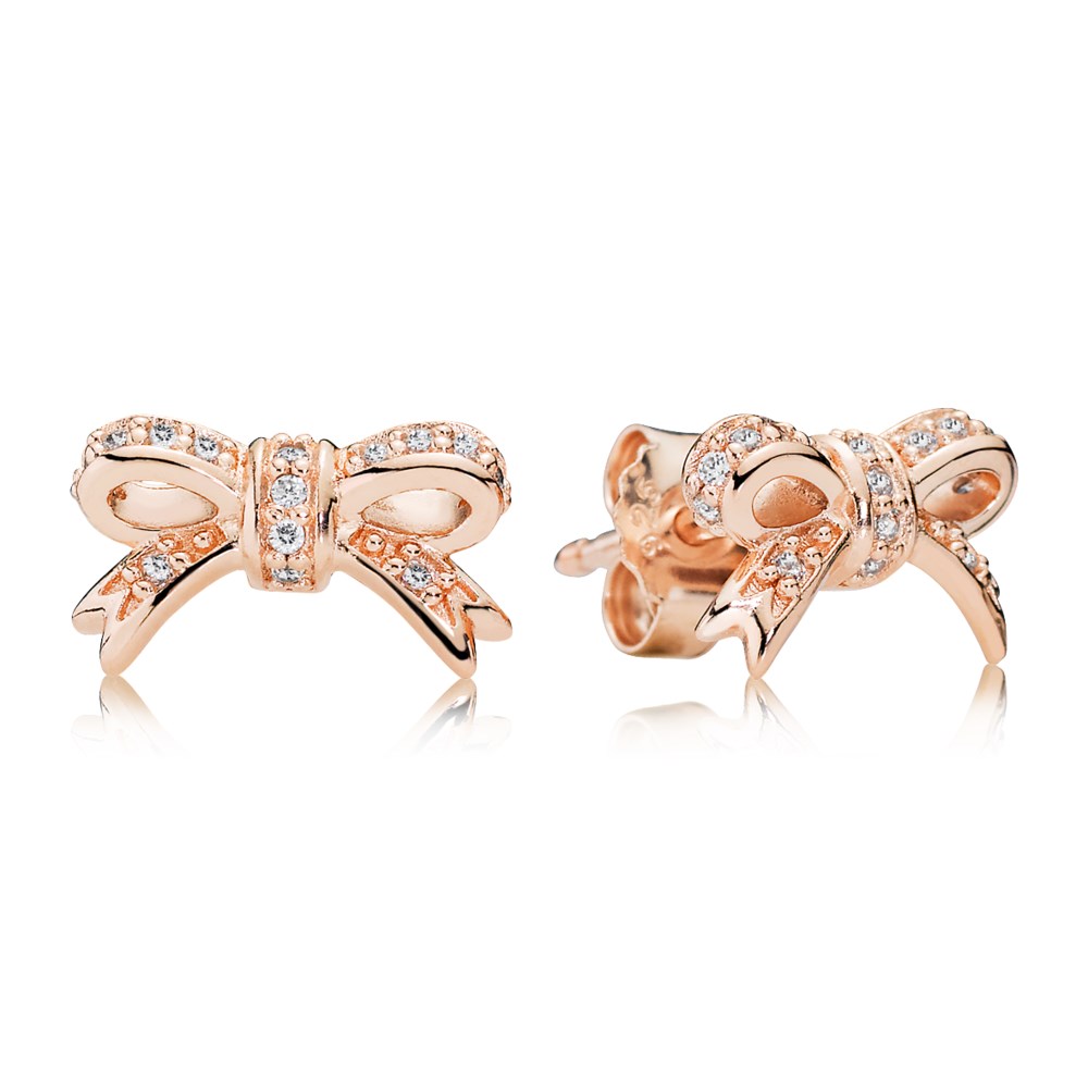 bow pandora rose stud earrings com zircônia cúbica 280555cz