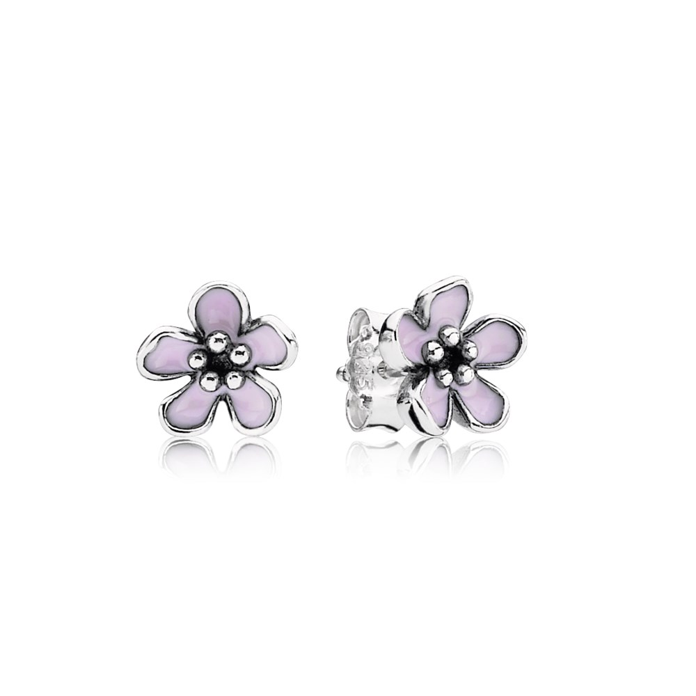 brinco pandora de prata e esmalte flor de cerejeira 290537en40