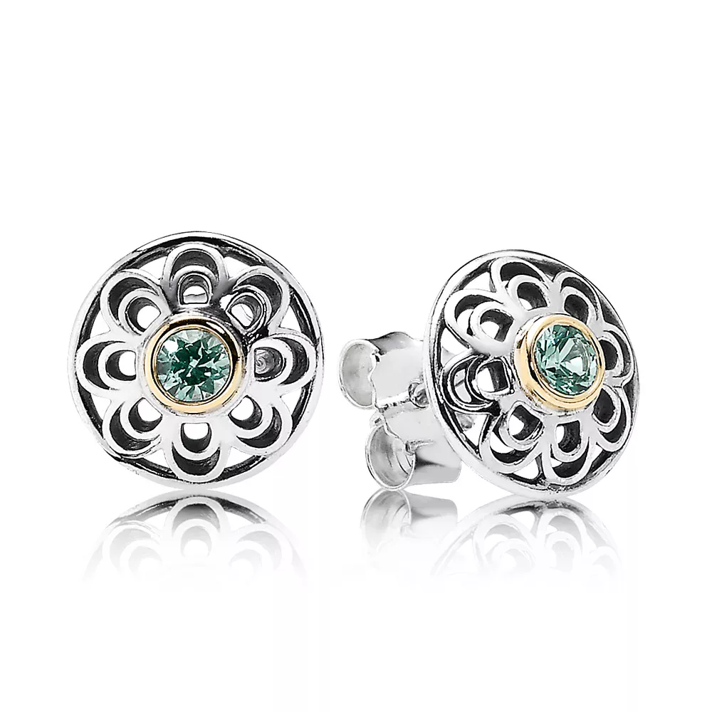 silver stud earring with 14k and green synthetic spinel 290542ssg