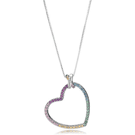 colar pandora de prata coração multicolorido