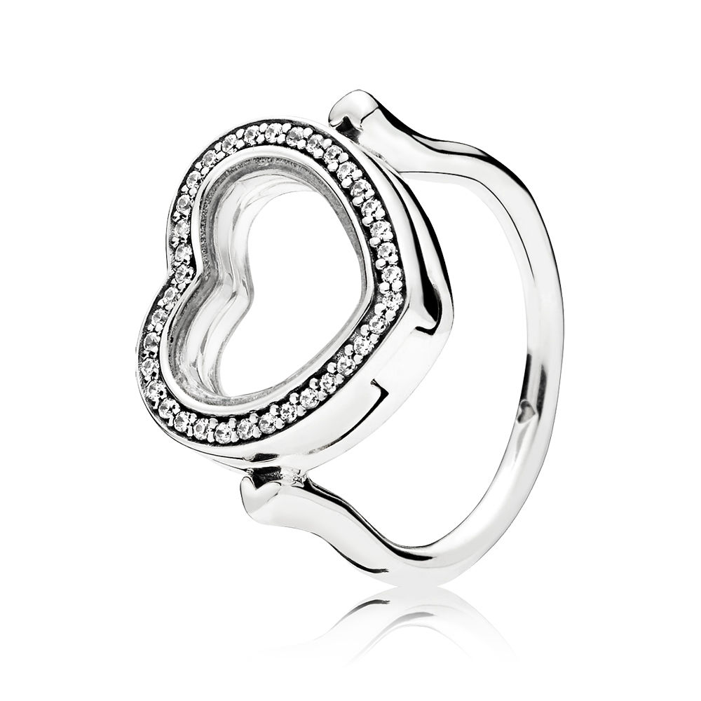 anel pandora floating locket brilhante coração