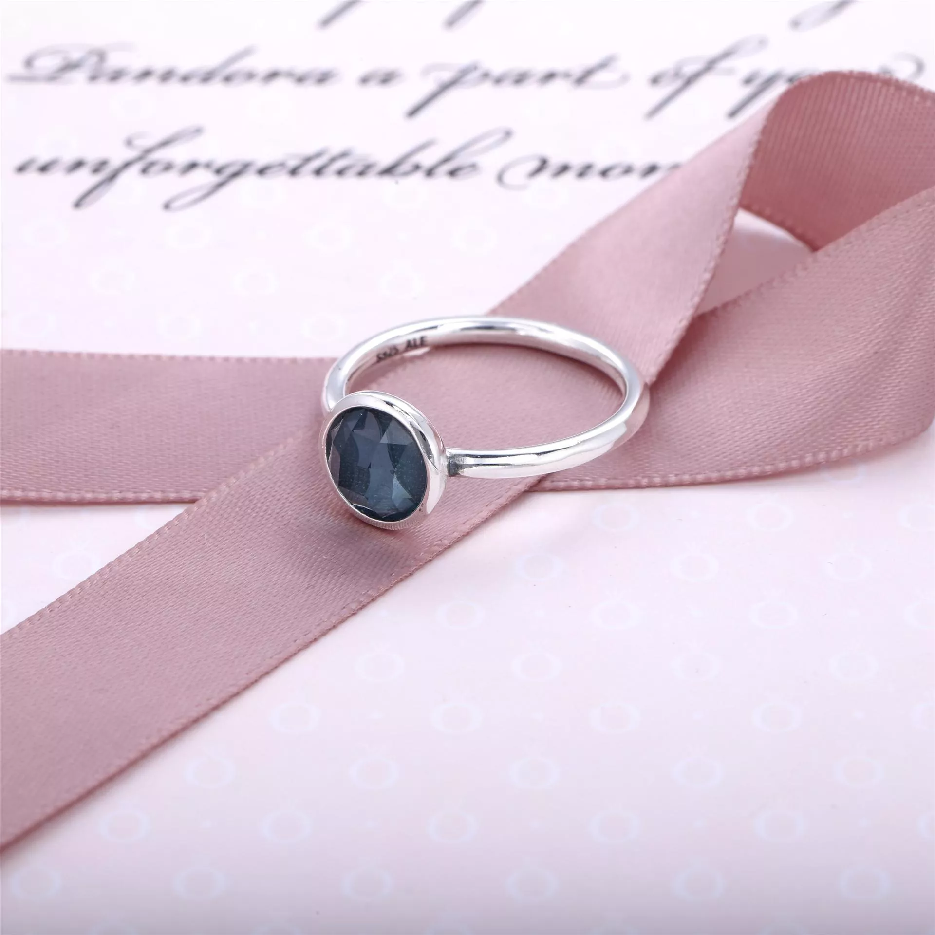 Anel PANDORA Gota de Cristal Azul-Água - Março - 191012NAB