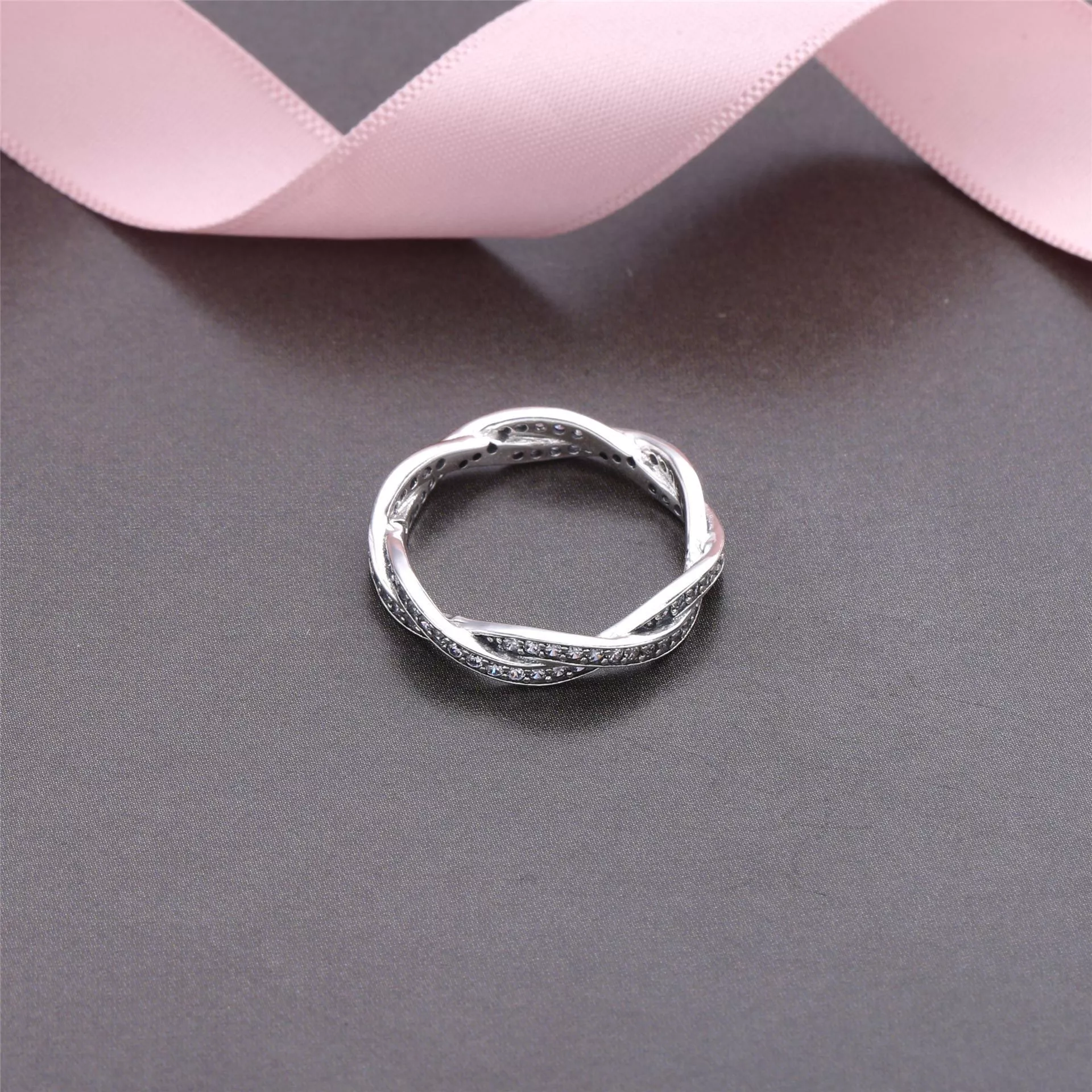 Braided pave Anel PANDORA de Prata com Zircônia Cúbica - 190892CZ