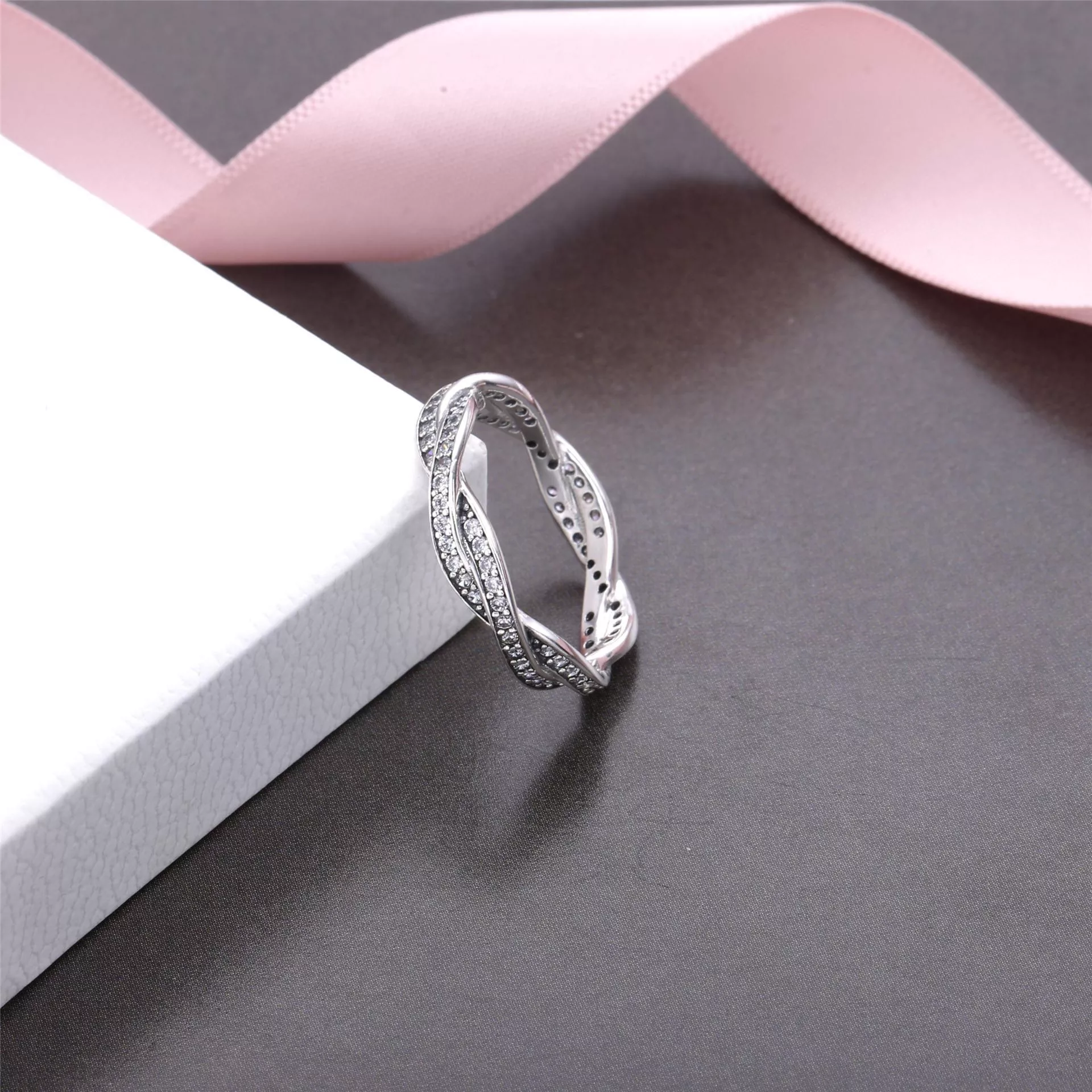 Braided pave Anel PANDORA de Prata com Zircônia Cúbica - 190892CZ