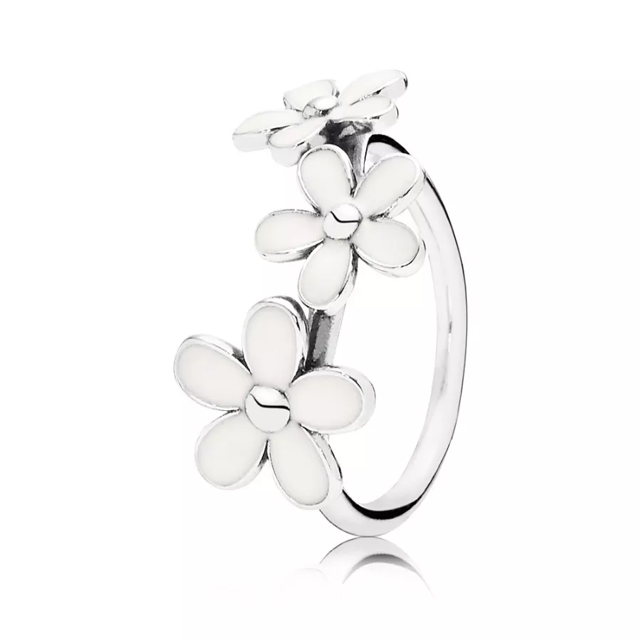 Daisies Anel PANDORA de Prata with white enamel - 190900EN12