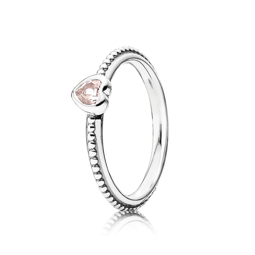 heart anel pandora de prata with rose pink synthetic sapphire 190896slp