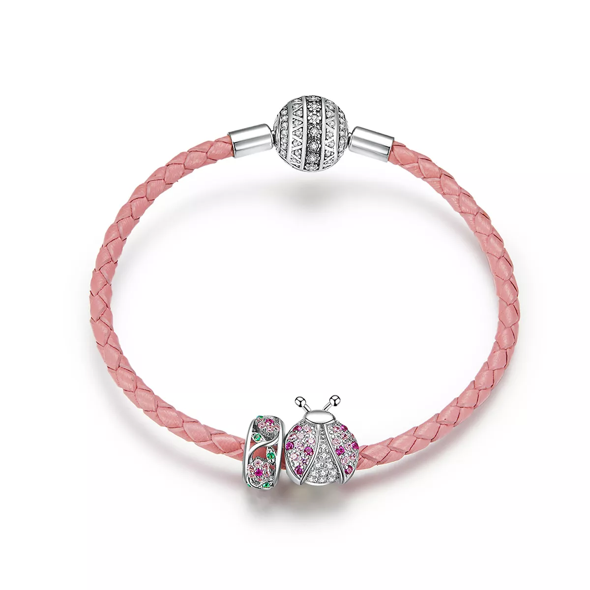 Bracelete Couro Joaninha estilo Pandora - SCB823