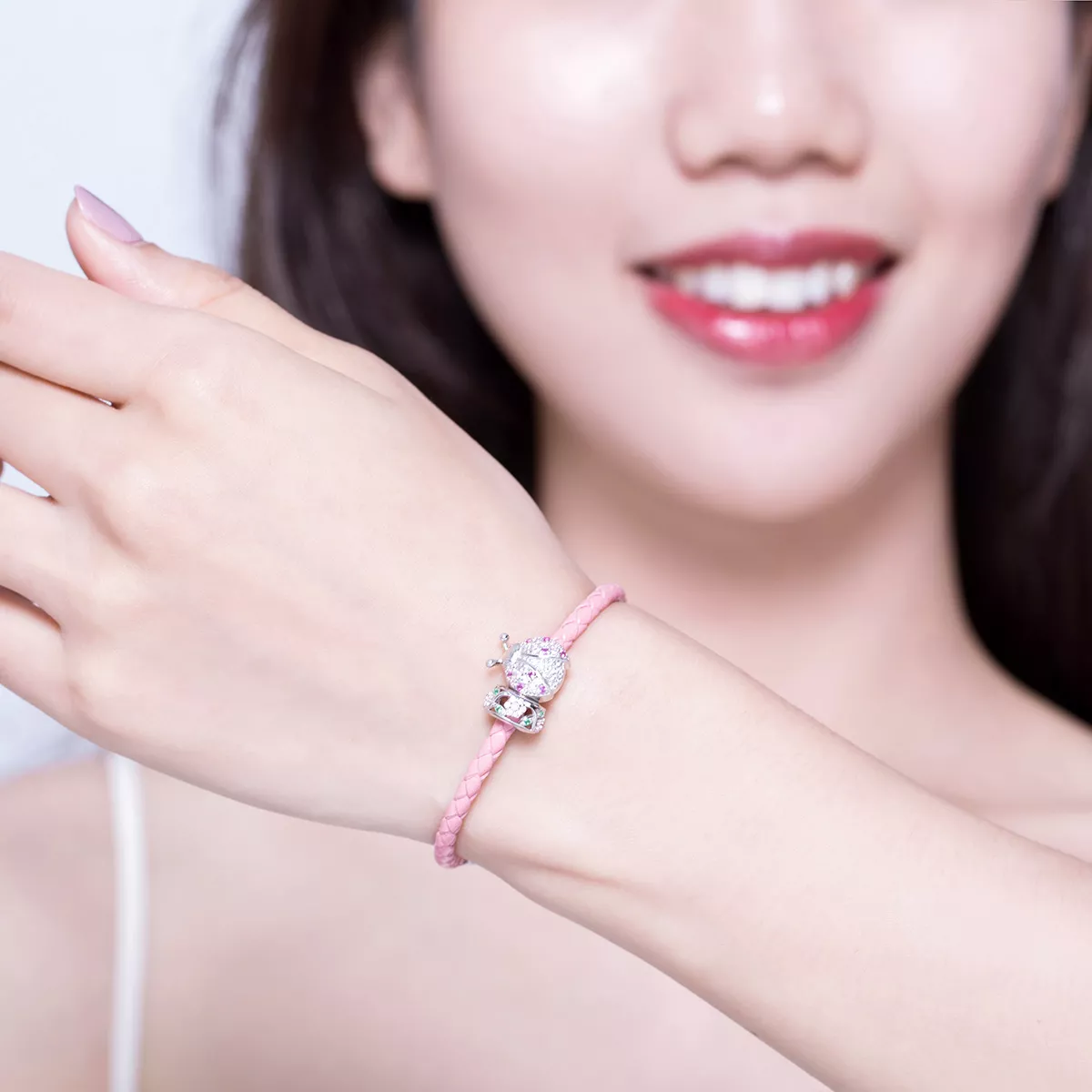 Bracelete Couro Joaninha estilo Pandora - SCB823