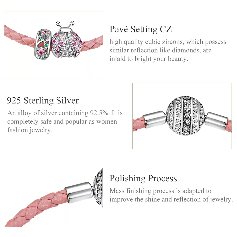 Bracelete Couro Joaninha estilo Pandora - SCB823