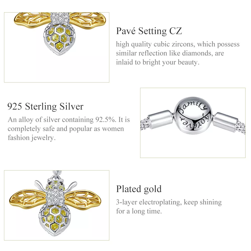 Bracelete estilo Pandora Rígido Abelha - SCB830