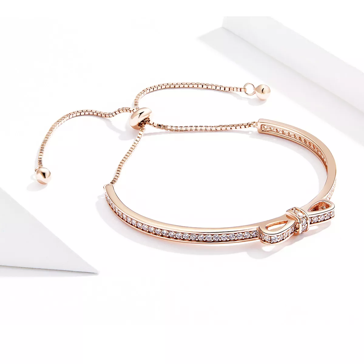 Bracelete estilo Pandora Rígido Bowknot doce Rosa - SCB108-C