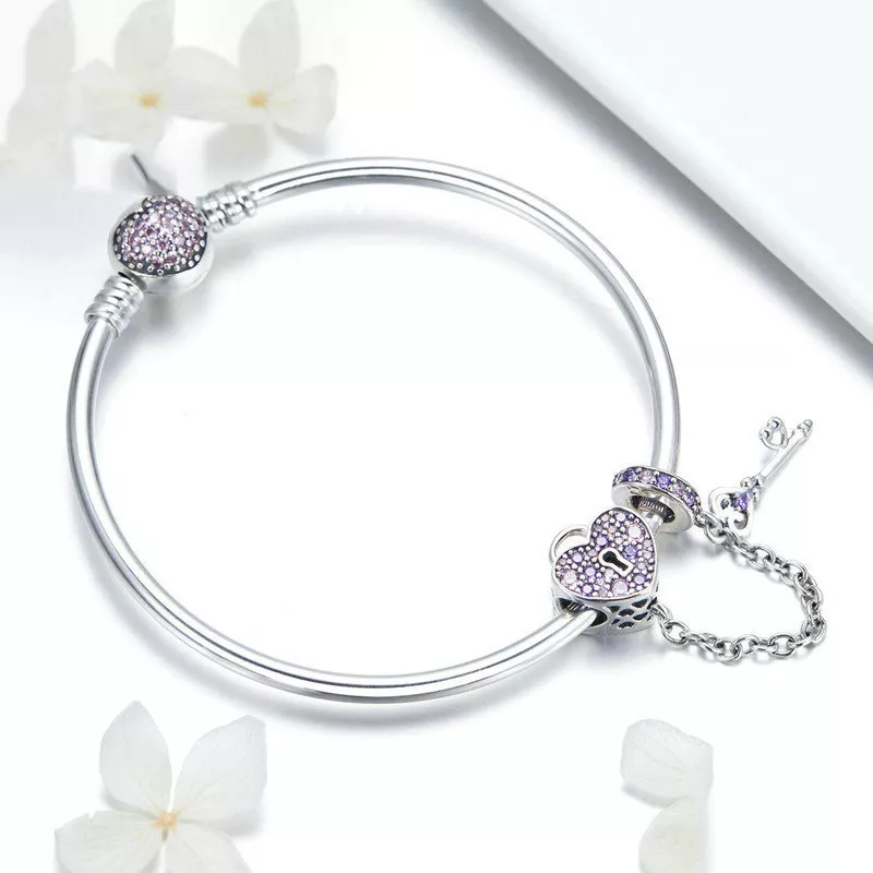 Bracelete estilo Pandora Rígido Chave e fechadura de coração - SCB820