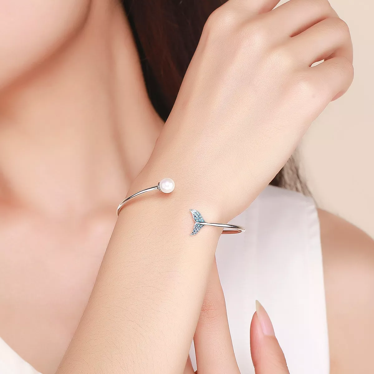 Bracelete Rigido Aberto Lágrima da Sereia estilo Pandora - SCB123