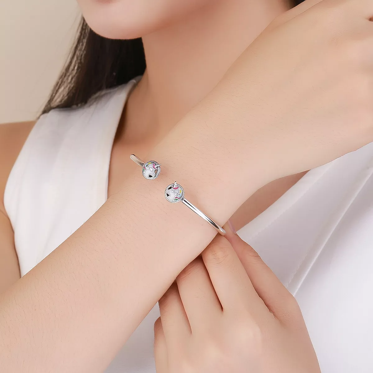 Bracelete Rigido Aberto Memória de Unicórnio estilo Pandora - SCB082