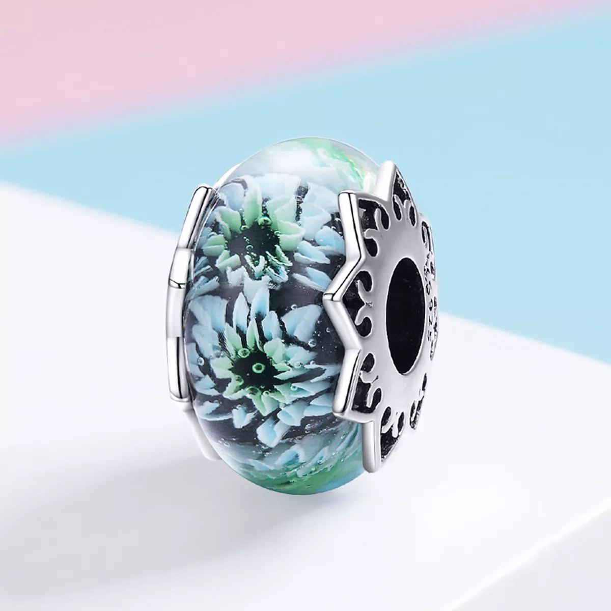 Charm Cyan Chrysanthemum estilo Pandora - SCC1011