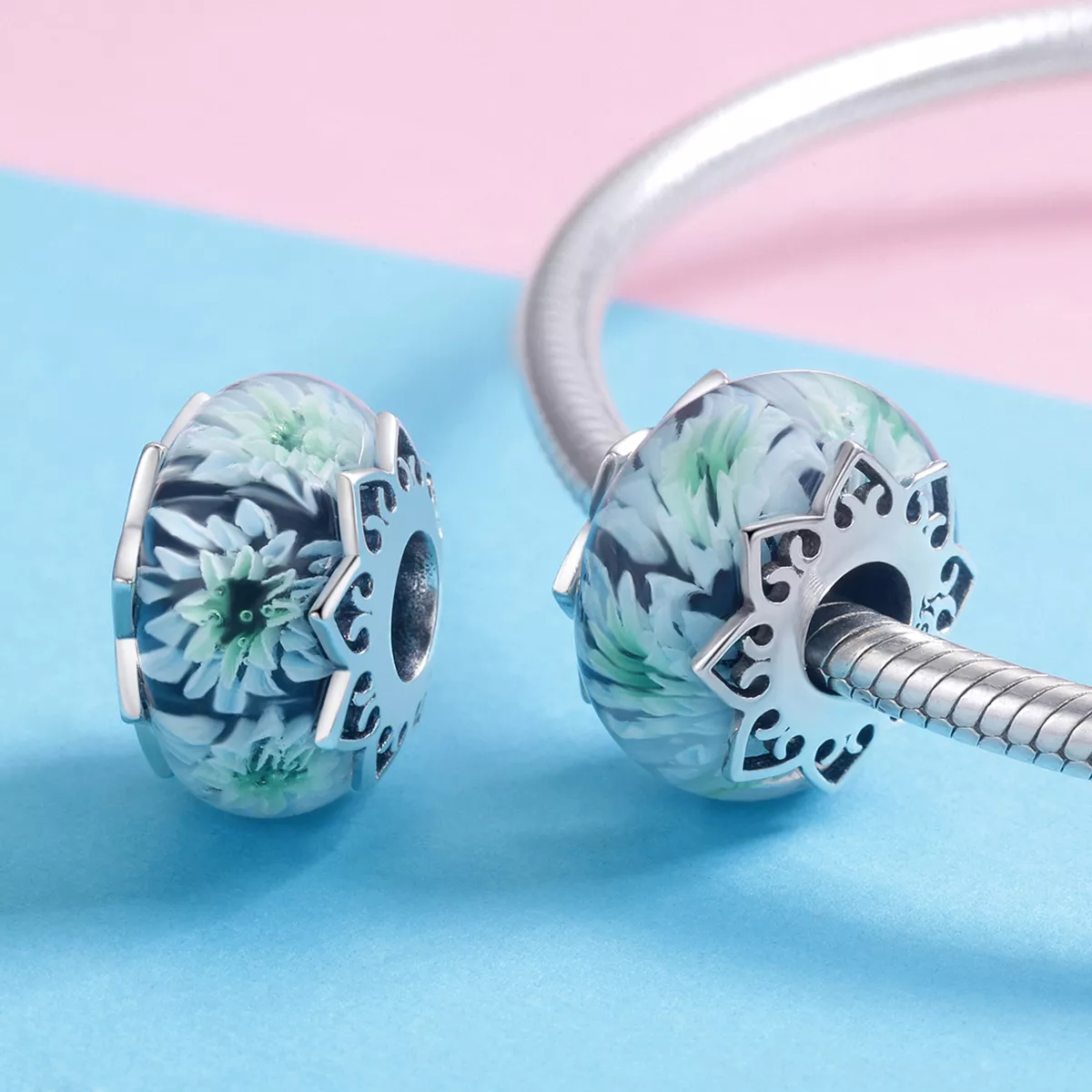 Charm Cyan Chrysanthemum estilo Pandora - SCC1011