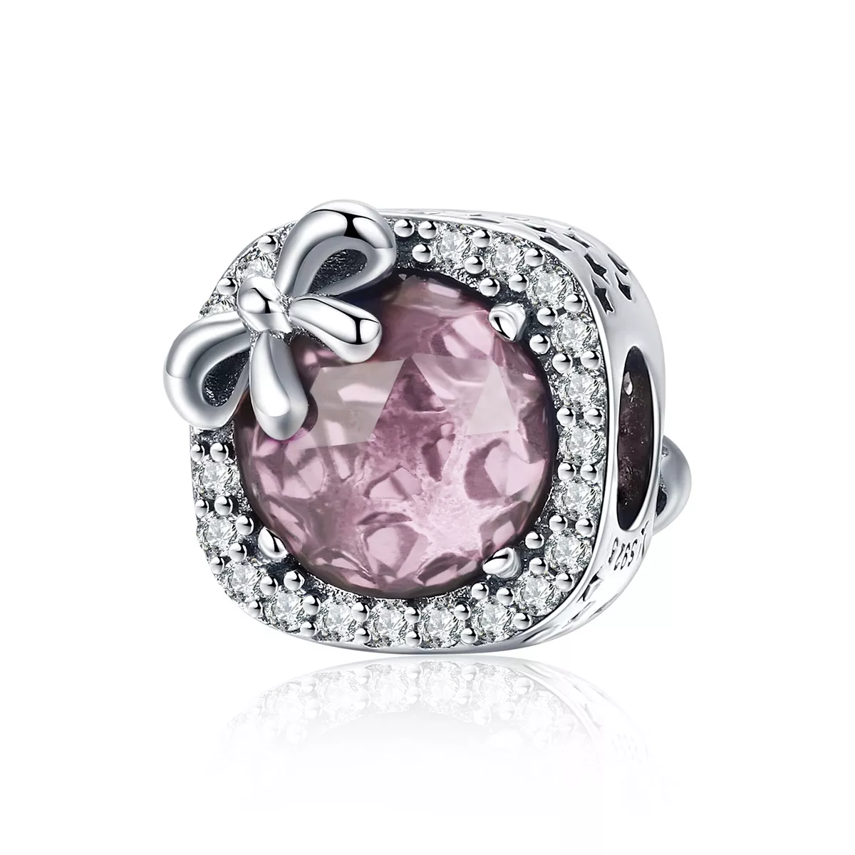 Charm Laço Pavé Rosa estilo Pandora - SCC1058-PK