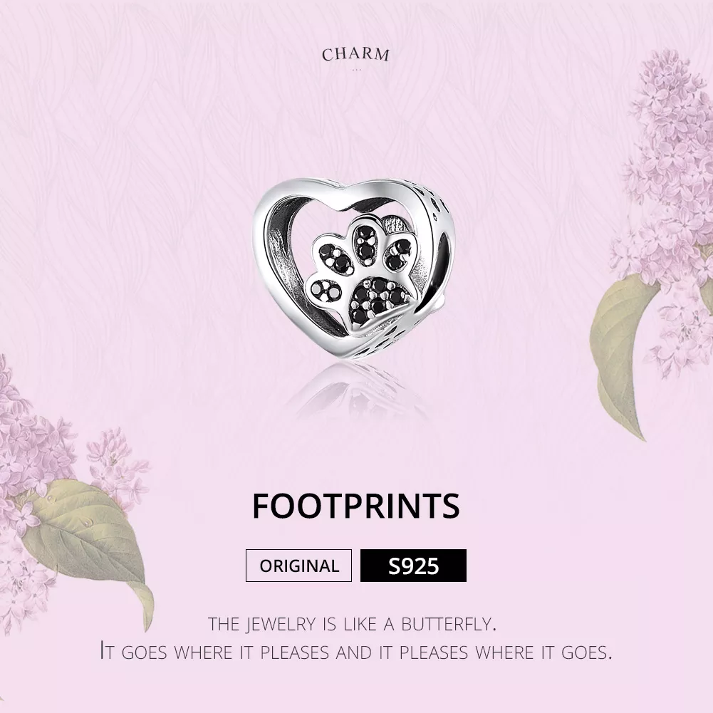 Charm Marca de pata de animais de estimação estilo Pandora - SCC1191-BK