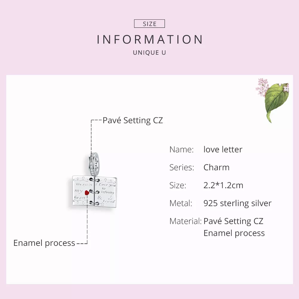 Charm Pendente Carta de amor estilo Pandora - SCC1262