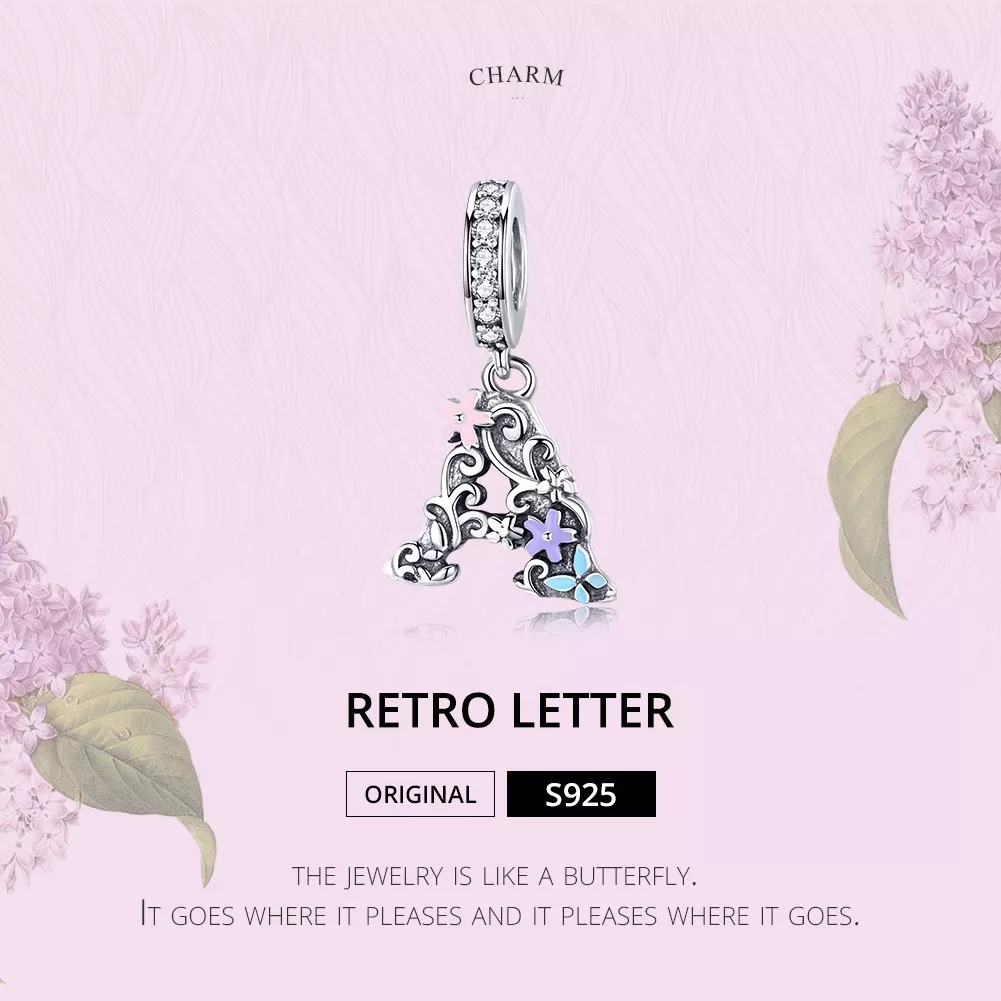 Charm Pendente Flor, Letra A estilo Pandora - SCC1273