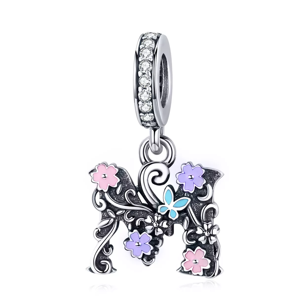 Charm Pendente Flor Letra M estilo Pandora - SCC1274