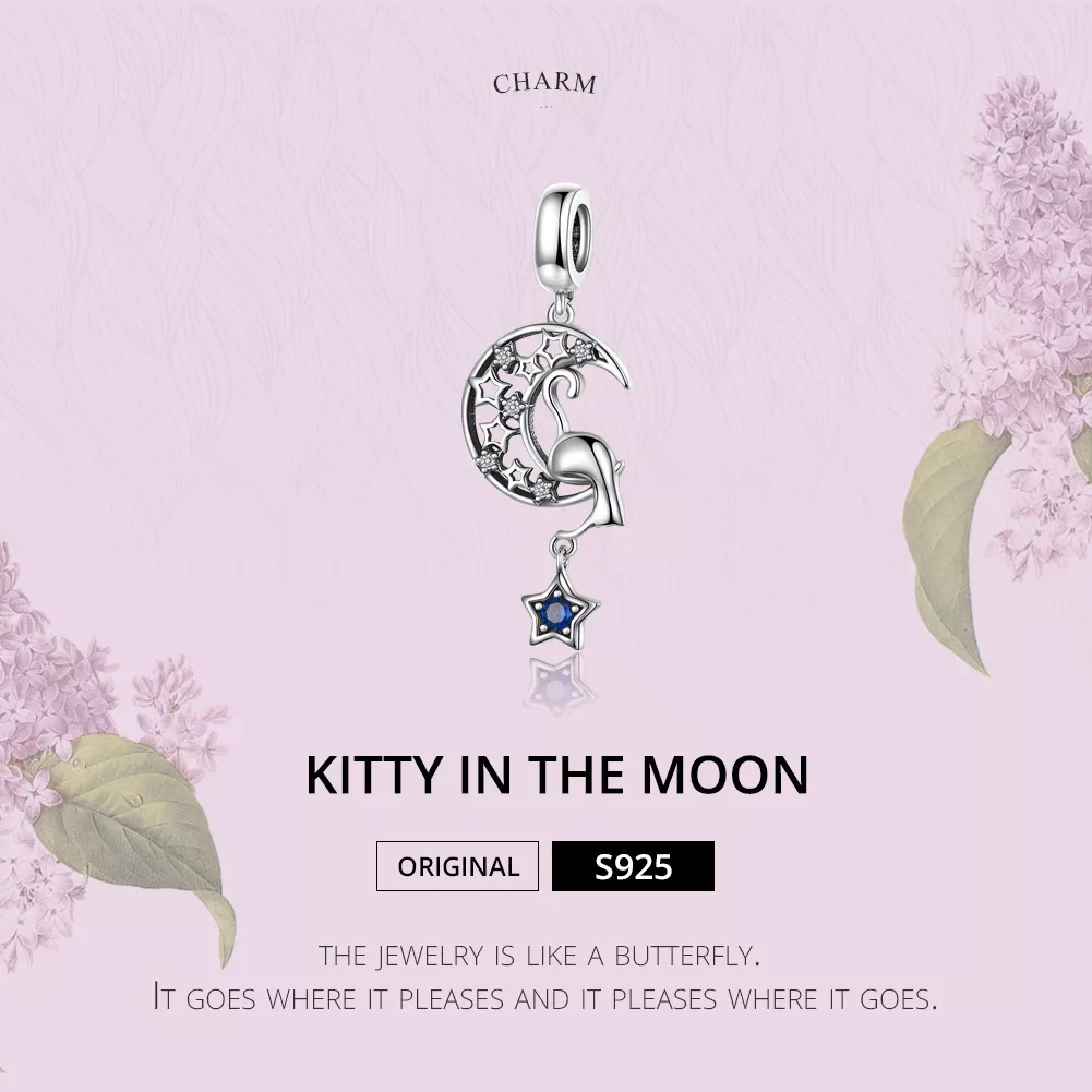 Charm Pendente Gato Brincando Com Estrelas estilo Pandora - SCC1205