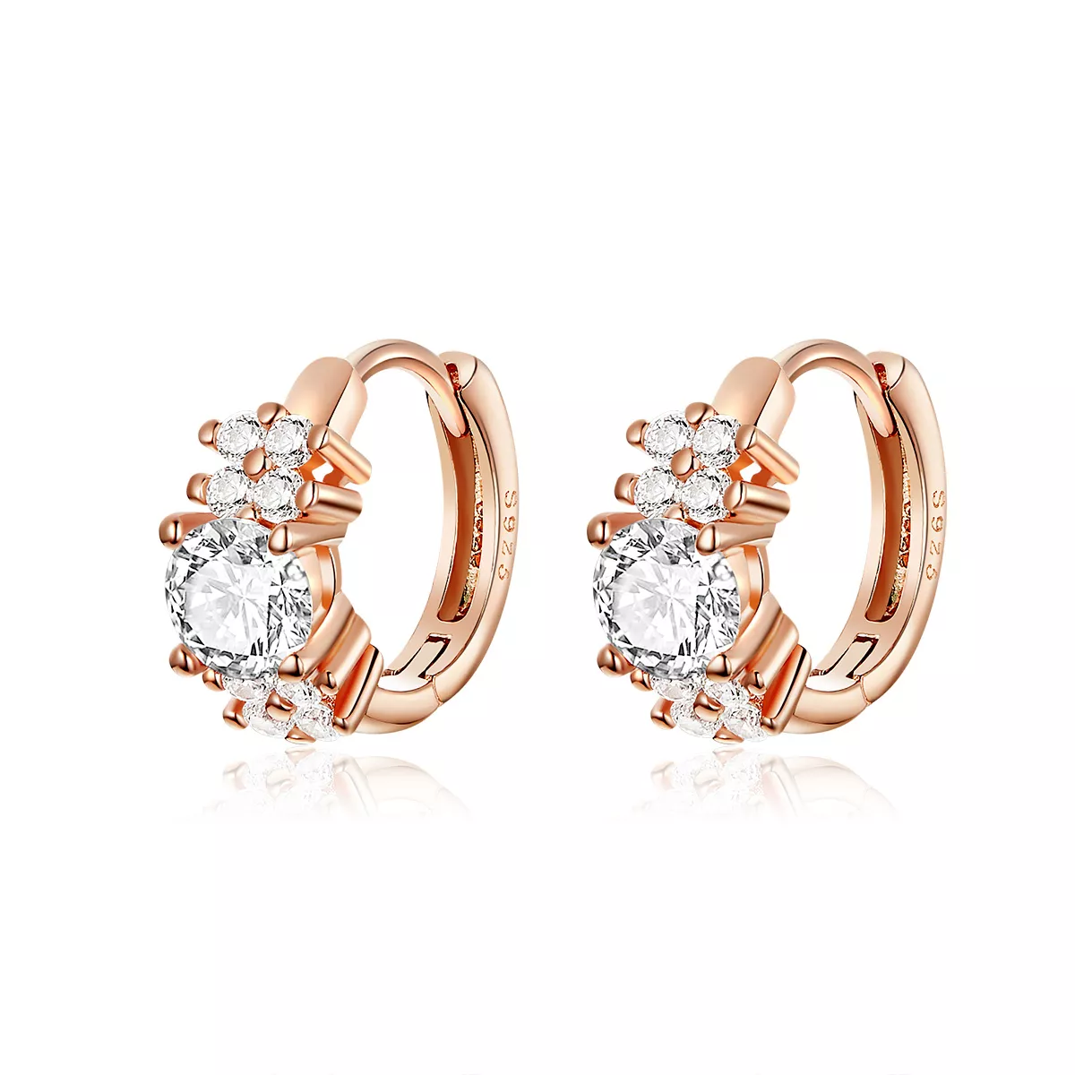 Brinco Argolas Brilho Romântico estilo Pandora Rosa - SCE485-C