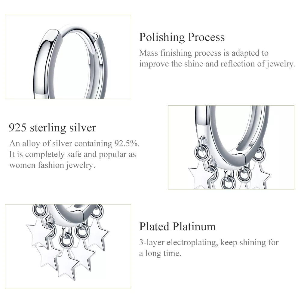 Brinco Argolas Estrelas Tassel estilo Pandora - SCE684