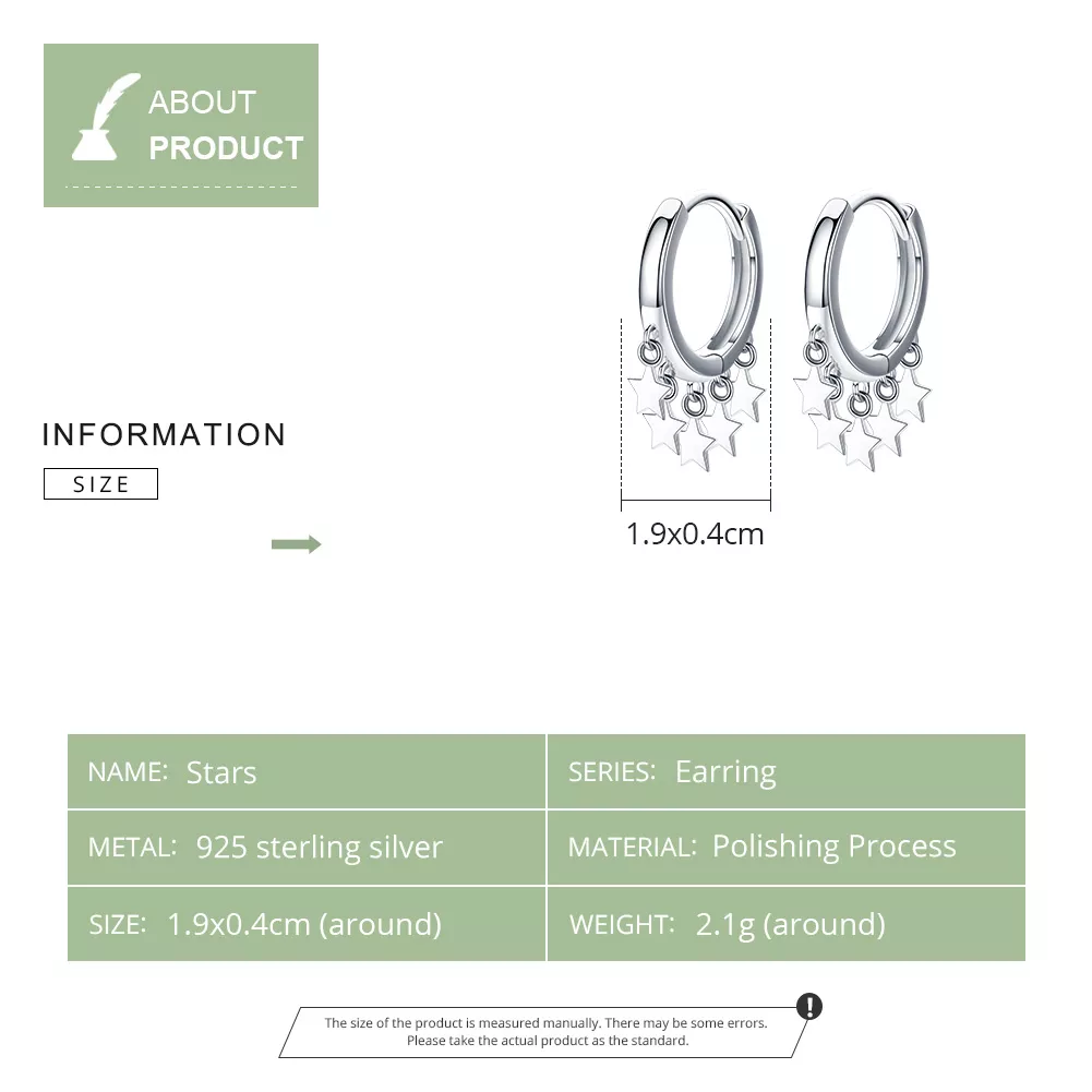 Brinco Argolas Estrelas Tassel estilo Pandora - SCE684