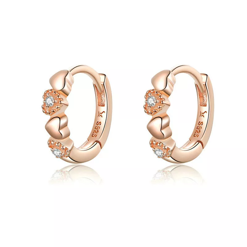 Brinco Argolas Namoro de corações estilo Pandora Rosa - SCE445-C