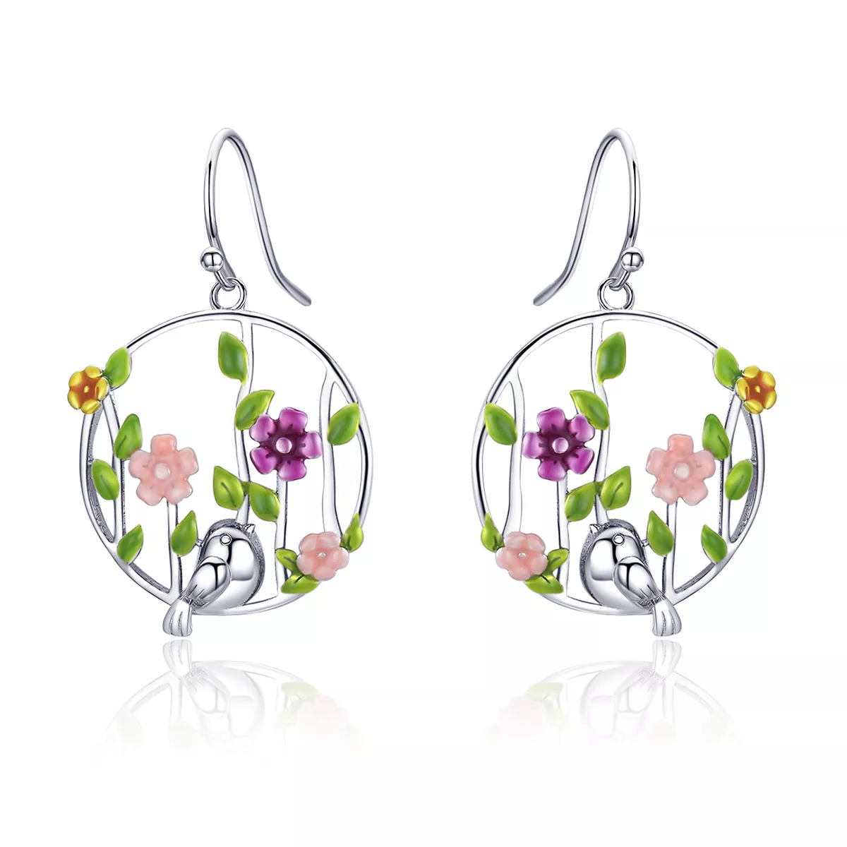 Brinco Aves desabrocham estilo Pandora - SCE480