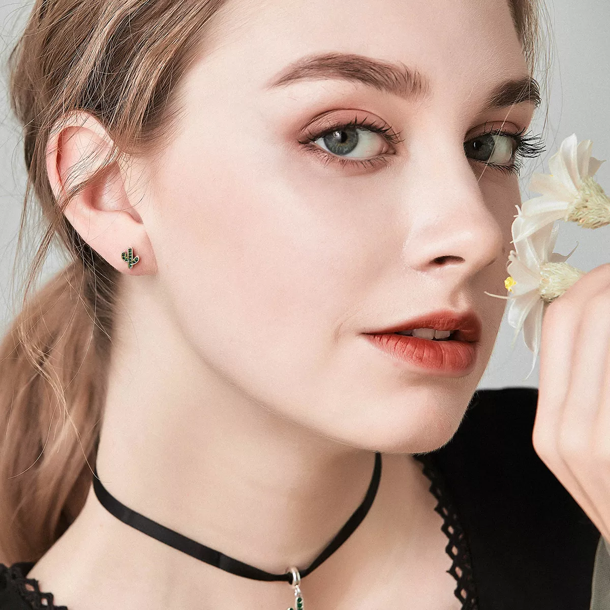 Brincos Petit Cacto Fresco estilo Pandora - SCE097