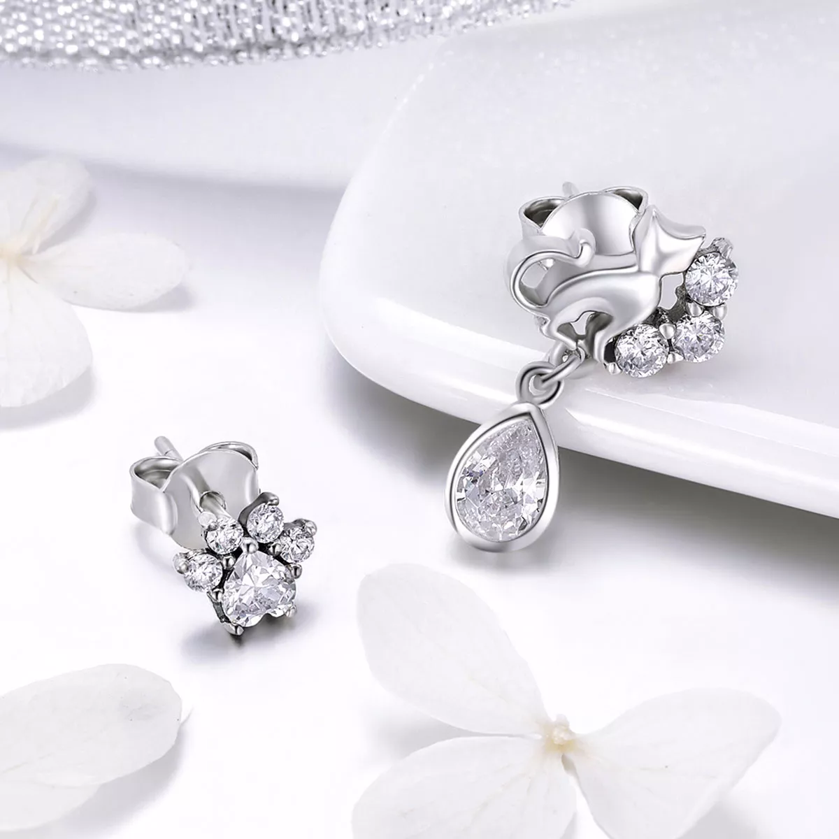 Brincos Petit Companheirismo do gato estilo Pandora - SCE424