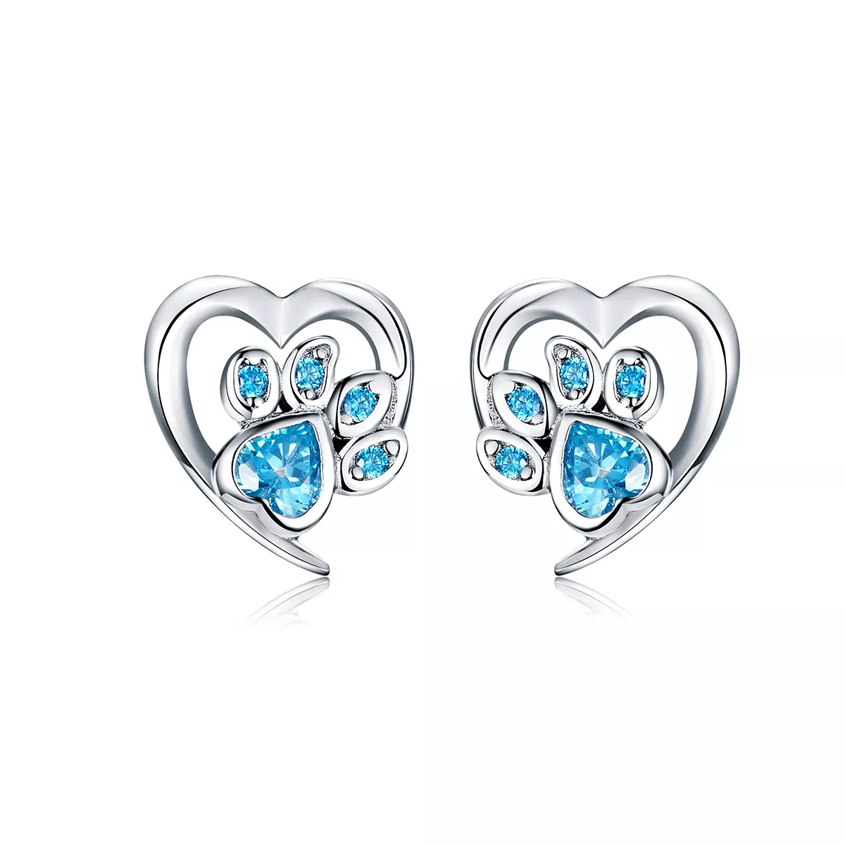 Brincos Petit Coração de pata de cachorro carinhoso estilo Pandora - SCE654