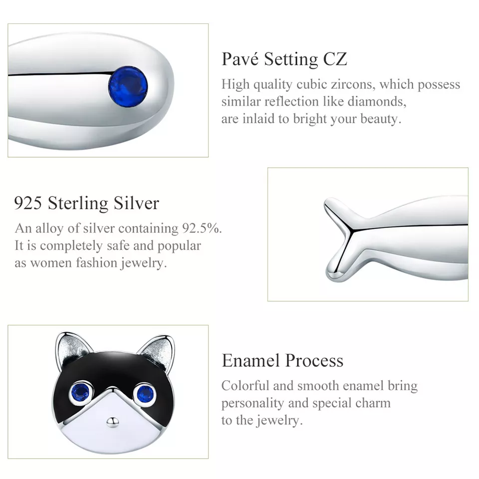 Brincos Petit Gato e peixe estilo Pandora - SCE623