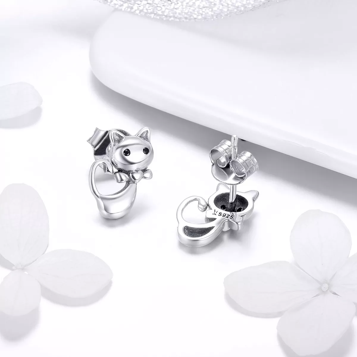 Brincos Petit Gato pegajoso estilo Pandora - SCE450