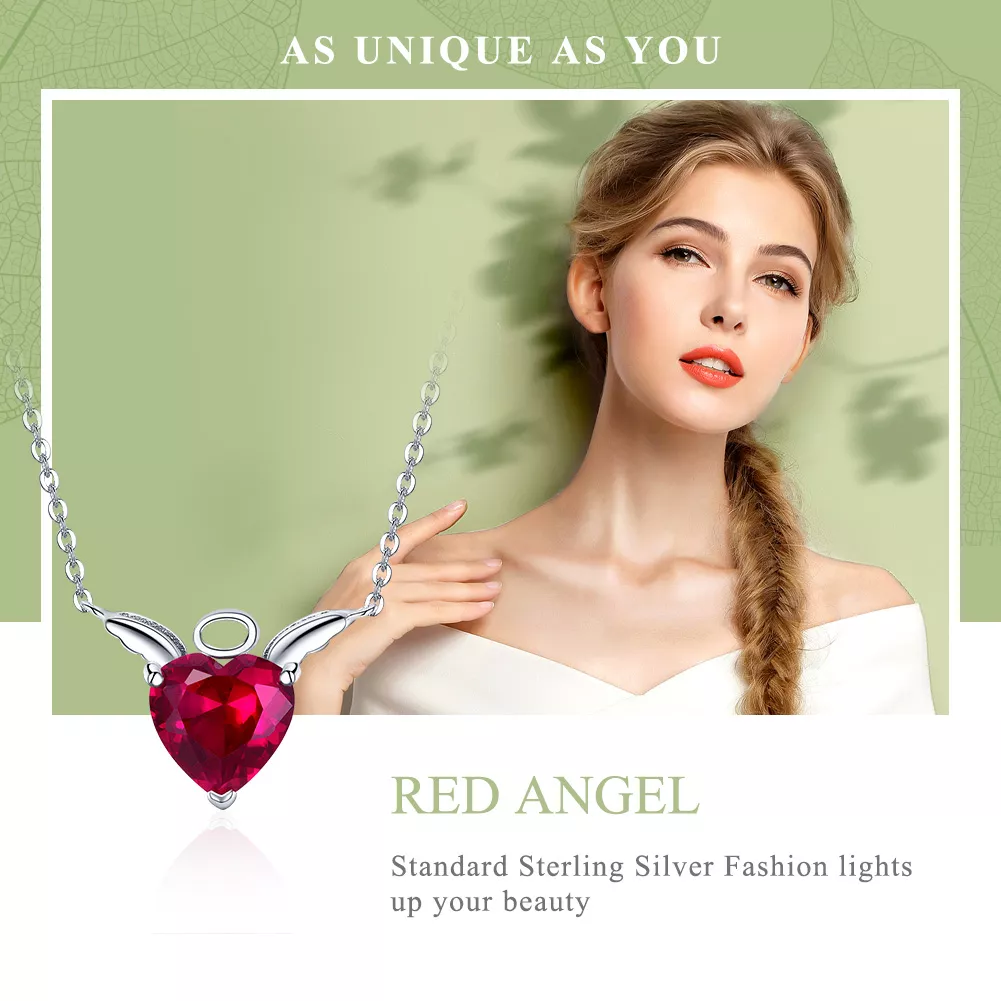 Colar Coração de Anjo Vermelho estilo Pandora - SCN285